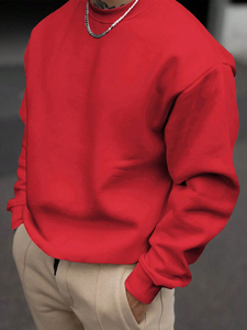 เสื้อสเวตเชิ้ตผู้ชายสีแดง ผ้าฝ้าย คอกลม ทรงปกติ สวมใส่สบาย ผ้าถัก สีพื้น พิมพ์ลายดิจิทัล ป้องกันขนร่วง ใส่ได้ในฤดูใบไม้ร่วง - Product Image 2