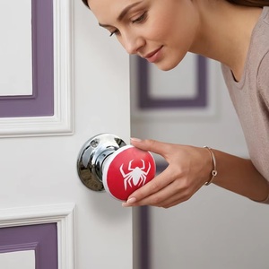 Red Round Cabinet <b>Knob</b> with <b>White</b> Spider Design Plastic Handle for Home Office Furniture Easy Installation - Product Image 3