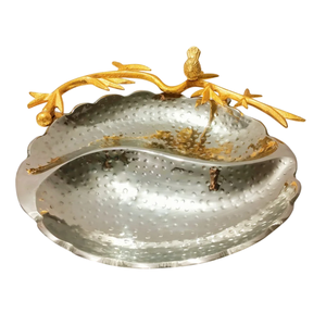 New Trending Design Round Shape <b>Sweet</b> Serving Tray Creative Quality Metal Tray With Designer Handle For Dinnerware Accessories - Product Image 2