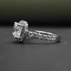 <b>Cushion</b> Cut Moissanite Engagement Ring 14K Gold Plated Pave Setting Elegant Gift Her IGI Certified Ring - Product Image 3