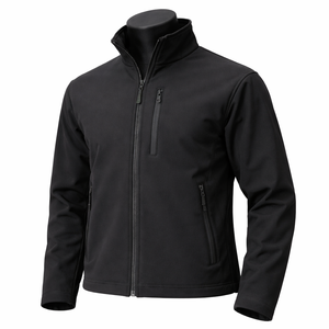 Veste softshell noire pour homme, fermeture éclair intégrale, coupe-vent, résistante à l'eau, vêtements de travail d'extérieur, veste softshell à col montant - Product Image 3