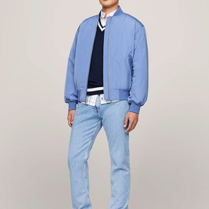 Chaqueta Bomber de Cuero Azul para Hombre, Color Sólido, Cuello Alto, con Capucha, Resistente al Viento, Ropa de Calle, para Invierno, Corte Regular - Product Image 5