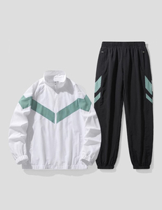 ชุดเซ็ตวอร์มลำลองผู้ชาย ผ้าไนลอนกันลม เป็นมิตรกับสิ่งแวดล้อม แบบมีซิป พิมพ์ลายทอ  ไซส์ใหญ่พิเศษ ชุด 2 ชิ้น  รับสั่งทำ - Product Image 2