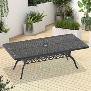 Tavolo da Pranzo da Esterno in Alluminio Pressofuso L82.68*W41.34 Pollici con Telaio Nero e Foro per Ombrellone - Product Image 1