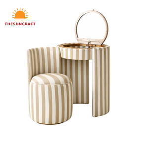 Modern Oak Wood Beauty <b>Vanity</b> Desk for Girls - Corner Makeup <b>Table</b> with <b>Mirror</b> & Matching Chair Set Sale - Product Image 2