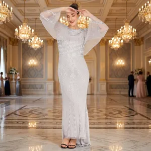 Robe de soirée sirène perlée, longue, sans manches, ornée de pierres de diamant, Robe de Soirée - Product Image 1