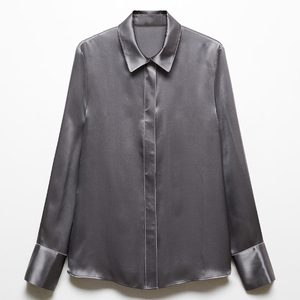 Chemise en soie de haute qualité pour femmes, manches longues, couleur unie, design simple, chemisier pour le bureau, vêtements formels, vêtements en soie de luxe, nouveauté - Product Image 1