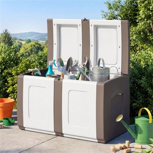 53 Gallon Beige Deck <b>Box</b> Large Outdoor Waterproof <b>Storage</b> with <b>Lockable</b> Lid and Side Handles - Product Image 1