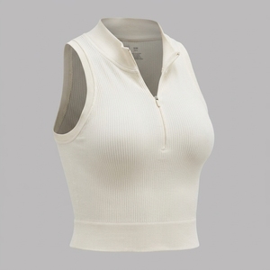 Camiseta sin mangas acanalada con cremallera de un cuarto para mujer, ropa deportiva transpirable de secado rápido, cuello simulado, OEM ODM RTS - Product Image 3