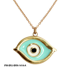 Colgante de ojo hecho a mano en latón con esmalte turquesa; promueve la felicidad y la salud con cadena de latón ajustable. - Product Image 2