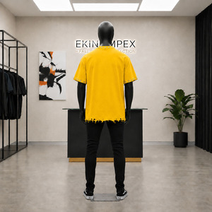 เสื้อยืดผู้ชายสไตล์พังก์สีเหลืองของ Ekin Impex ลายหัวกะโหลก ประดับหมุดโลหะ ชายเสื้อแบบทำสีซีด แขนสั้น เสื้อลำลอง - Product Image 4
