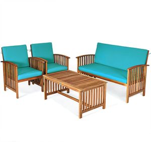Set di mobili da giardino in legno massello da 4 pezzi con cuscini resistenti all'acqua - Product Image 6