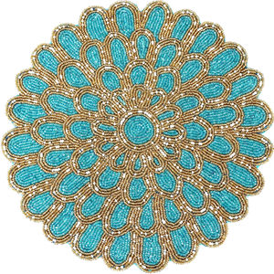 TOP QUALITY UNIQUE LEAF DESIGN HANDMADE GLASS <b>BEADED</b> TABLE <b>PLACEMATS</b> at WHOLESALE PRICE Embroidered - Product Image 1