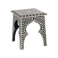 Handgefertigter Beistelltisch mit Knochenintarsien von Royal Artisans, schwarzes Blumenmuster, Wohnmöbel, Wohnzimmer, Schlafzimmer, Dekoration