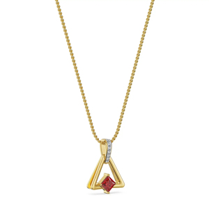 Geometric <b>Ruby</b> Pendant <b>Necklace</b> In Yellow Gold With Diamond Accents Rope Chain Minimalist Design Unisex Everyday Wear - Product Image 3