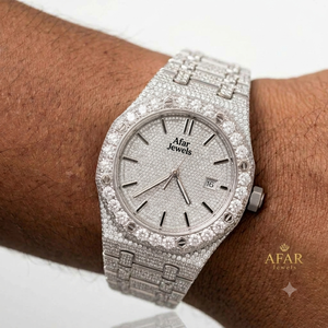 AFAR JEWELS Iced Out Moissanite <b>Watch</b> Stainless Steel Bracelet <b>Watch</b> Full <b>Diamond</b> Inlay Analog Date Display for Men - Product Image 2