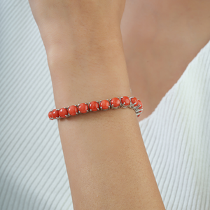 Bracelet tennis classique en argent sterling 925 avec pierres de corail pour femme, serti clos, bijoux fins, prix de gros, faible MOQ - Product Image 2