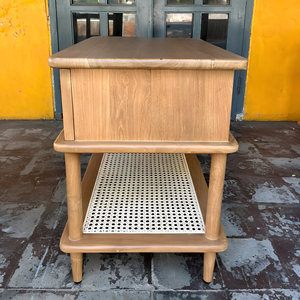 Console d'entrée en bois sur mesure avec tiroir à façade en rotin tressé et étagère inférieure pour importateurs – Vente en gros usine Jepara - Product Image 3