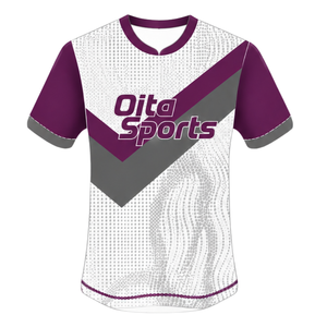 Camiseta de Rugby de Manga Corta Color Borgoña, Blanco y Gris, Cuello Redondo, Diseño Gráfico, Ropa Deportiva de Alto Rendimiento, para Entrenamiento y Partidos - Product Image 1