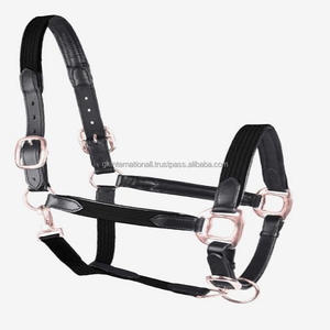Équipement équestre écologique pour chevaux licou en cuir et nylon à triple couture avec du matériel en laiton doré rose de luxe - Product Image 2