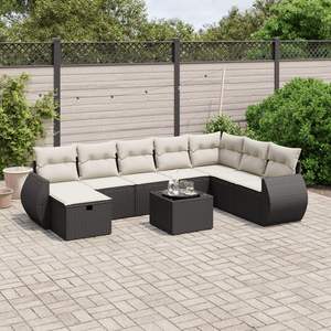 Conjunto de Sofá de Jardín de Ratán Sintético Negro con Vidrio Templado y Acero, Muebles Duraderos para Exteriores - Product Image 1