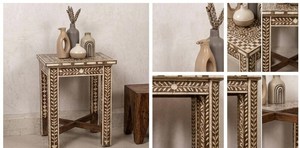 Table d'appoint moderne en os incrusté, artisanale et écologique |   Décoration de la maison pour baptême, meubles - Product Image 3