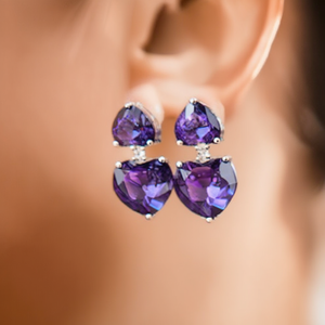 Geometric Heart Zircon Stud Earrings-Trendy Purple Crystal Alloy Gold Plating Oxidized Polish GIA Certified Women's Jewelry - Product Image 3