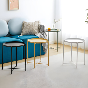 Modern Round Tray End <b>Table</b> with Powder-Coated Metal Frame, Minimalist <b>Sofa</b> Side <b>Table</b> for Small Space Living Room Furniture - Product Image 2