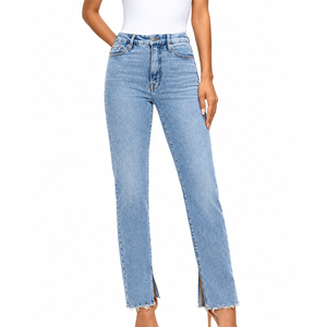 Jeans droits taille haute pour femmes OEM, vente en gros de pantalons en denim pour marques de vêtements, approvisionnement en gros - Product Image 5