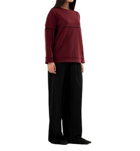 Sudadera Moderna Color Granate con Cuello Redondo, Detalles Negros, Manga Larga, Estilo Casual, Ligera, Transpirable, Fabricación Personalizada OEM 2026 - Product Image 3