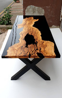 Table à manger en résine époxy de couleur noire en résine époxy en bois de luxe pour Restaurant cuisine Bar meubles de bureau/meubles de salon