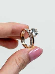 Moissanite Engagement <b>Ring</b> Set Round Brilliant Cut Prong <b>Eternity</b> Band 18K Gold Plated Sterling <b>Silver</b> Trendy Jewelry - Product Image 4