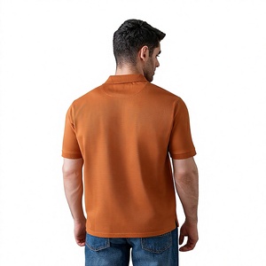 Men's Solid <b>Orange</b> Polyester/Cotton Blend Pique for Shirt Short Sleeve Casual Breathable Quick Dry Front Logo Regular Fit - Product Image 5