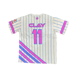 เสื้อเบสบอลแบบซับลิเมชั่น ลายทาง แขนสั้น ยูนิเซ็กซ์ รับผลิตตามสั่ง (OEM) ขายส่ง คอกลม แห้งเร็ว เสื้อกีฬาสำหรับมืออาชีพ - Product Image 2