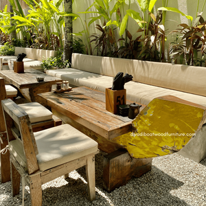 Mesa de Centro de Madera de Barco Reciclada con Tapa de Cristal, Color Original, Hecha a Mano, Estilo Vintage Antiguo para Muebles de Hogar y Restaurante - Product Image 3