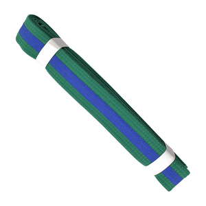 Green and <b>Blue</b> Karate Belt <b>Roll</b> with White Band Polyester/Cotton Quick Dry for Adults - Product Image 1
