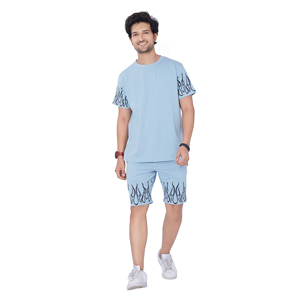 Summer Vintage <b>Men's</b> Unisex Two-Piece T-<b>Shirt</b> & Shorts Set Anti-Bacterial Lightweight Cotton Casual Knitted - Product Image 4