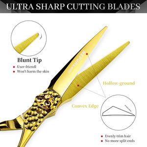 Golden Hair Scissors Stainless Steel Sharp Blade Thinning <b>Shears</b> Right Handed <b>Long</b> <b>Handle</b> Salon Use - Product Image 2
