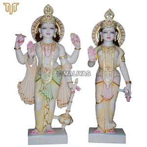 Murti en marbre Shri Lakshmi Narayan |   Statue artisanale de Vishnu et Lakshmi en position debout avec détails en or |   MALIYAS Jaipur - Product Image 2