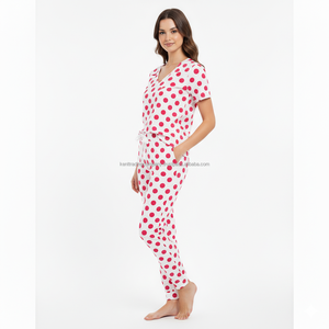 Pyjama d'été pour homme en jersey 100 % coton, grande taille, personnalisable avec logo, motif à pois, haute qualité, doux - Product Image 2