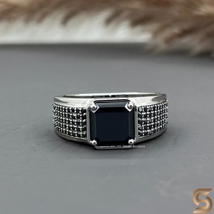 14K Solid White Gold Men's Black Moissanite <b>Ring</b> 8x8mm Asscher Cut Iced Out Hip Hop <b>Statement</b> <b>Ring</b> Luxury Gift for Him Wholesale - Product Image 2