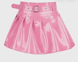 Mini-jupe plissée rose en PVC pour femme, taille haute, avec fermeture éclair sur le devant, design sans couture, gainante, pour usage quotidien, sans doublure - Product Image 1