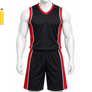 SAMAVIA Ensemble de maillots de sport de basket-ball pour hommes, noir et rouge, col en V, sans manches, uniforme athlétique anti-humidité - Product Image 1