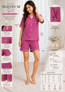 Women Cotton Stripe Nightwear Set Premium Hand Block Print Shorts Sleeves Shirt and Shorts Soft Summer Lounge Wear Pajamas - Product Image 2