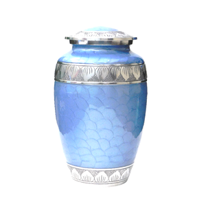 Urnas de cremación de aluminio para adultos con grabado en estaño y acabado en esmalte azul, urnas metálicas para cenizas humanas. - Product Image 1