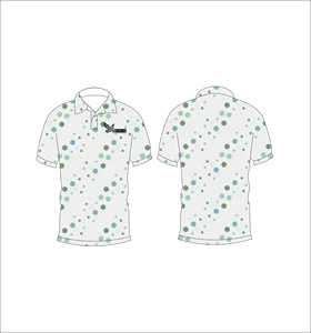 Polo personnalisé pour homme, sublimation, blanc, imprimé à pois abstraits, polo de golf, évacuation de l'humidité, manches courtes, performance, fournisseur OEM - Product Image 2