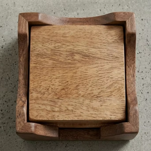 Posavasos de madera artesanal para té, café y bebidas frías, caja de posavasos con plato. - Product Image 1