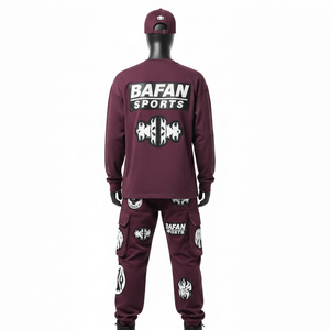 Ensemble survêtement homme en molleton de coton doux 240 GSM, t-shirt et pantalon, couleur bordeaux, logo personnalisé imprimé, 2 pièces - Product Image 2