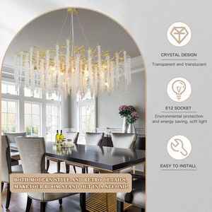 Lampadario a Rami Regolabile di Lusso Dorato con Cristalli K9, Design Moderno e Semplice per Sale da Pranzo e Grandi Ingressi - Product Image 6