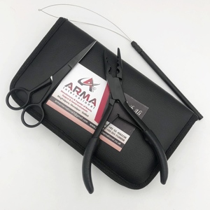 Kit d'outils de pose d'extensions capillaires Microlink noir mat de haute qualité, pinces, ciseaux en acier inoxydable, pinces à cheveux à boucle avec logo - Product Image 6